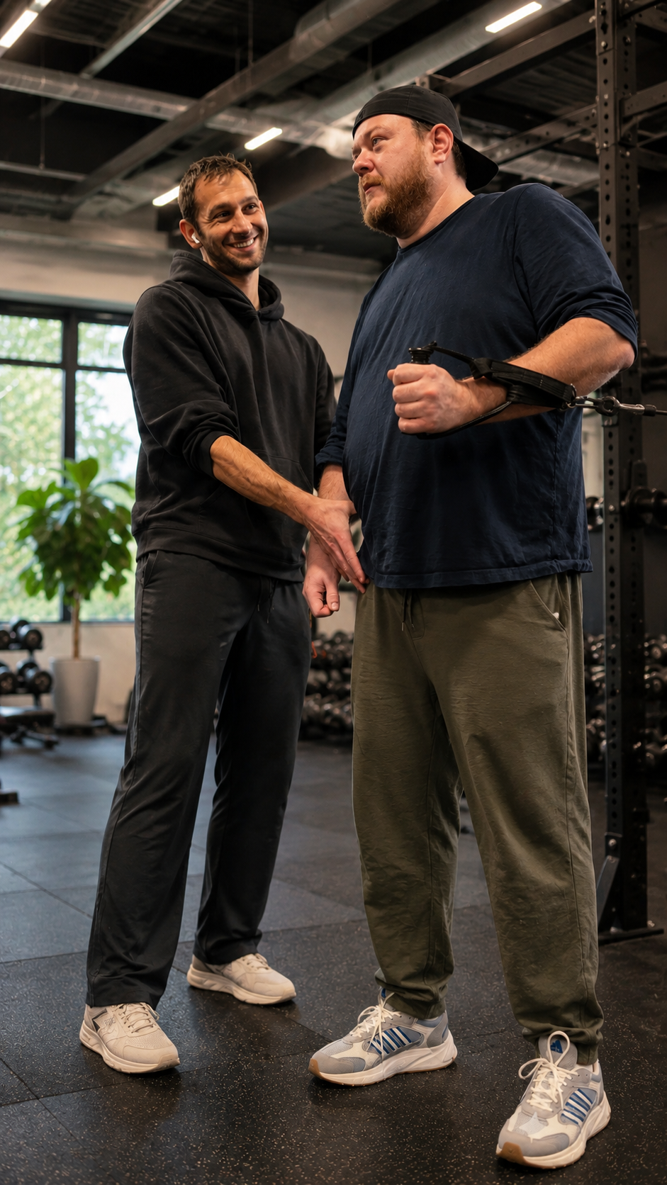 Dr. Tom Apruzzese coaching a client through a cable exercise in a modern private studio